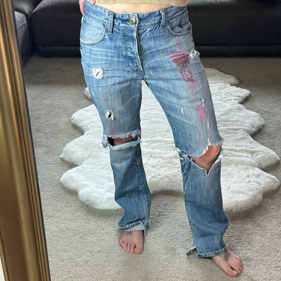 ⚡️Rad Thrashed Vintage Y2K Distressed Paint Boyfriend Fit Aeropostale Blue Jeans - Picture 10 of 13